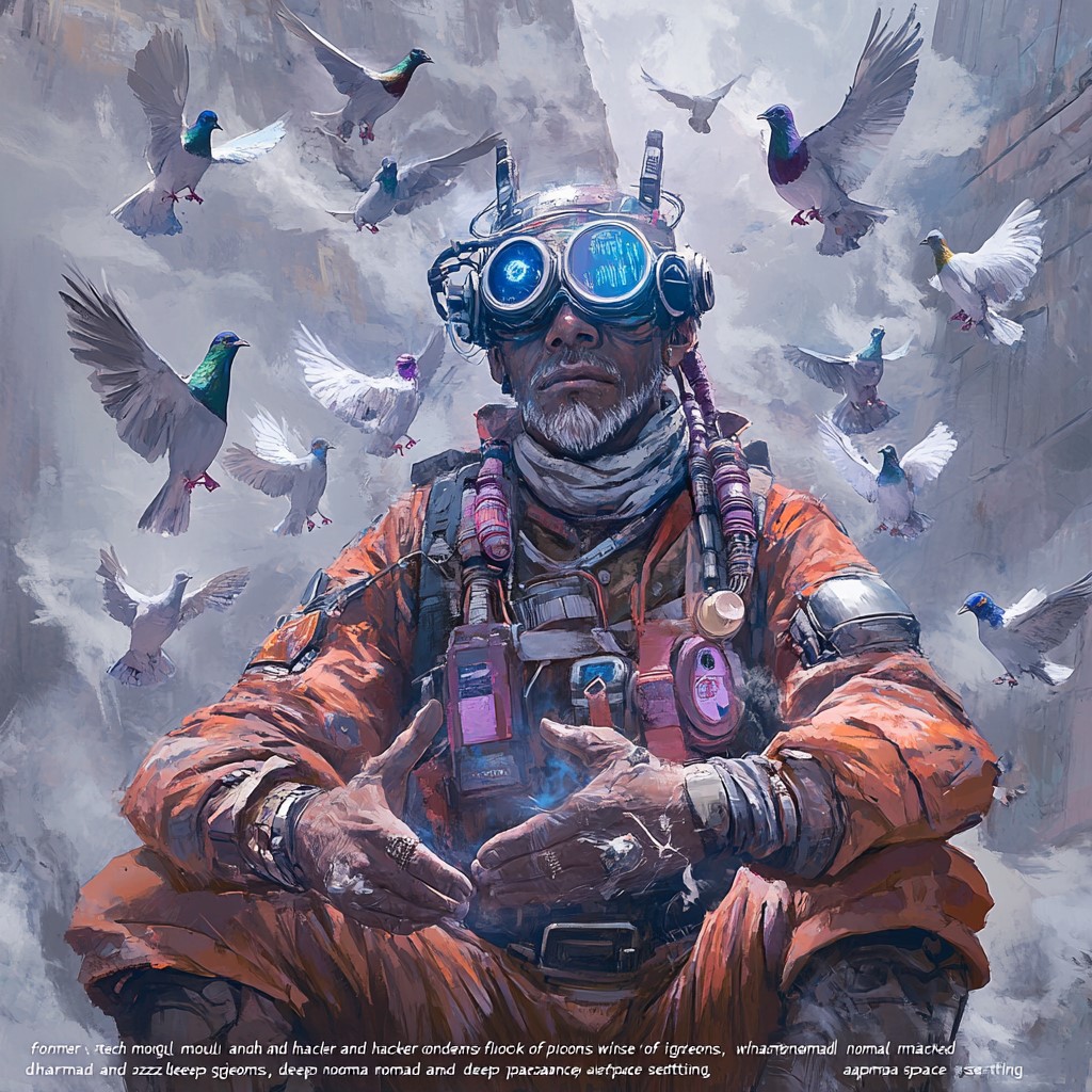 Manfred Mackz condensing out of a flock of pigeons